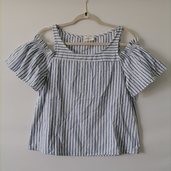 Everly Women's Blue Stripe Blouse Cold Shoulder Size S - Picture 1 of 6